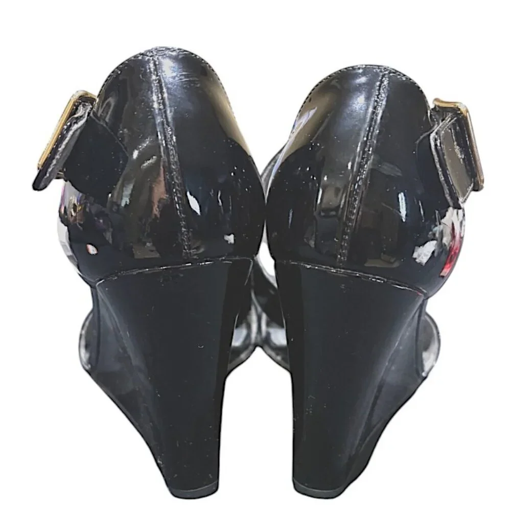 Stuart Weitzman Lineone Black Patent Leather Wedge Size 7 - Picture 3 of 10